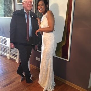 Long lace sequined Dress , dirty white Extra small